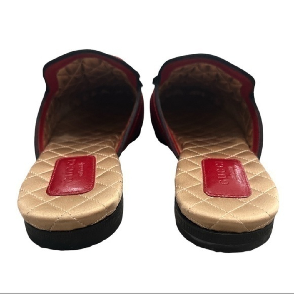GUCCI Tiger Head Bow Red Satin Princetown Slipper Mules Size 36 - Picture 6 of 10